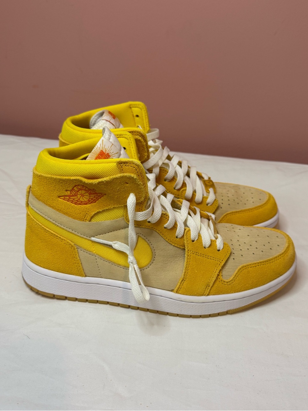 Nike Air Jordan 1 ZM Air CMFT 2 high top Yellow and Tan Suede Sneakers